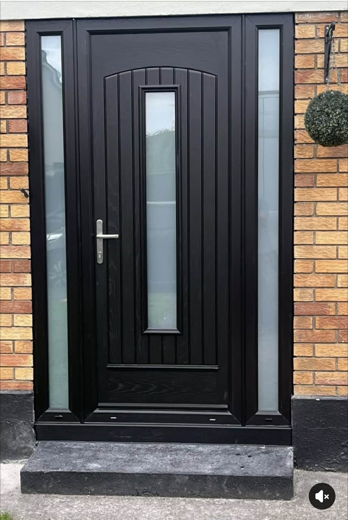 Black composite door with arched glass