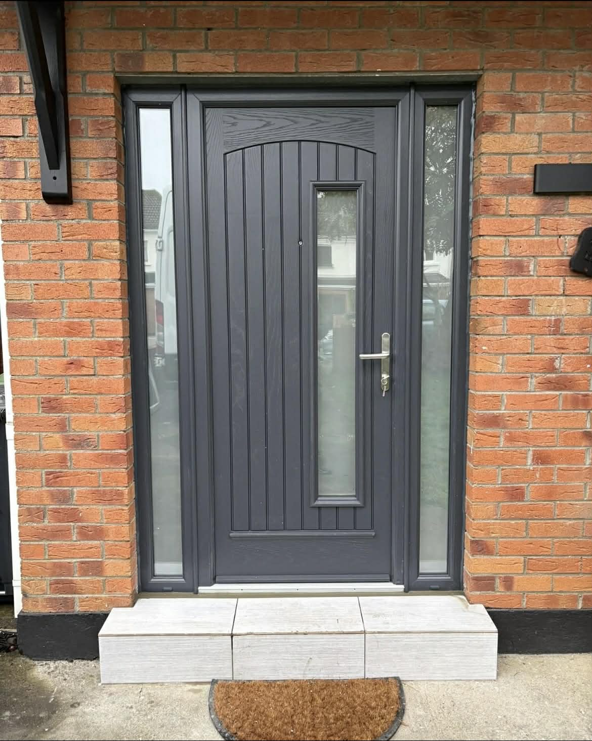 Anthracite composite door with single glass panel