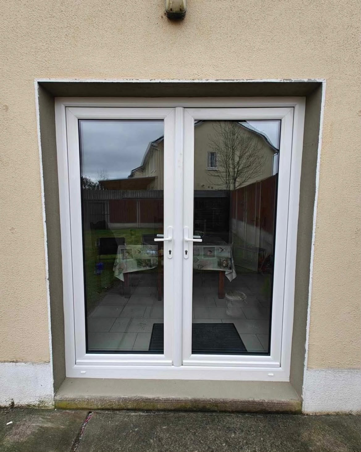 White PVC French doors fitted to the rear of a Dublin home